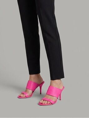 DKNY Neon Pink Leather Two-Band Heeled Slide Sandals - Made in Italy - 8.5